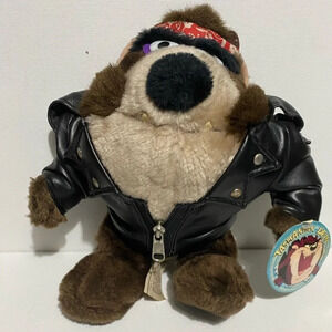 NWT Vintage 1993 8” Taz Tasmanian Devil Plush Biker Leather Jacket Warner Bros